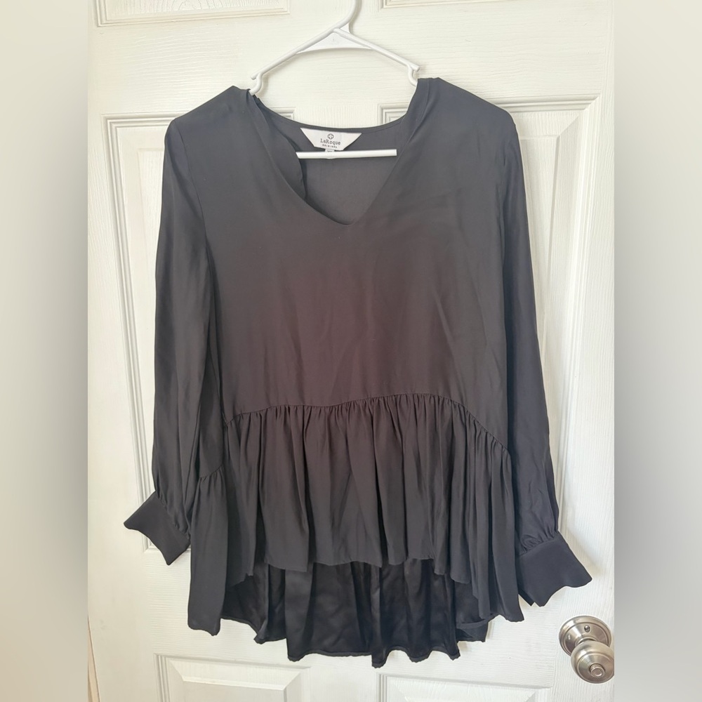 Laroque Black Long-Sleeve Ruffle Hem Women's Top